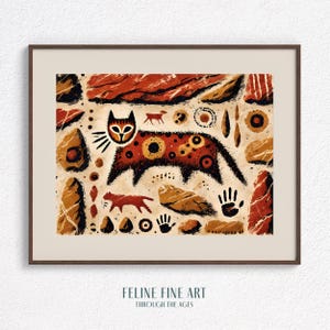 Prehistoric Cat Petroglyph Art Print: Tribal Feline Cave Painting (Digital Download)