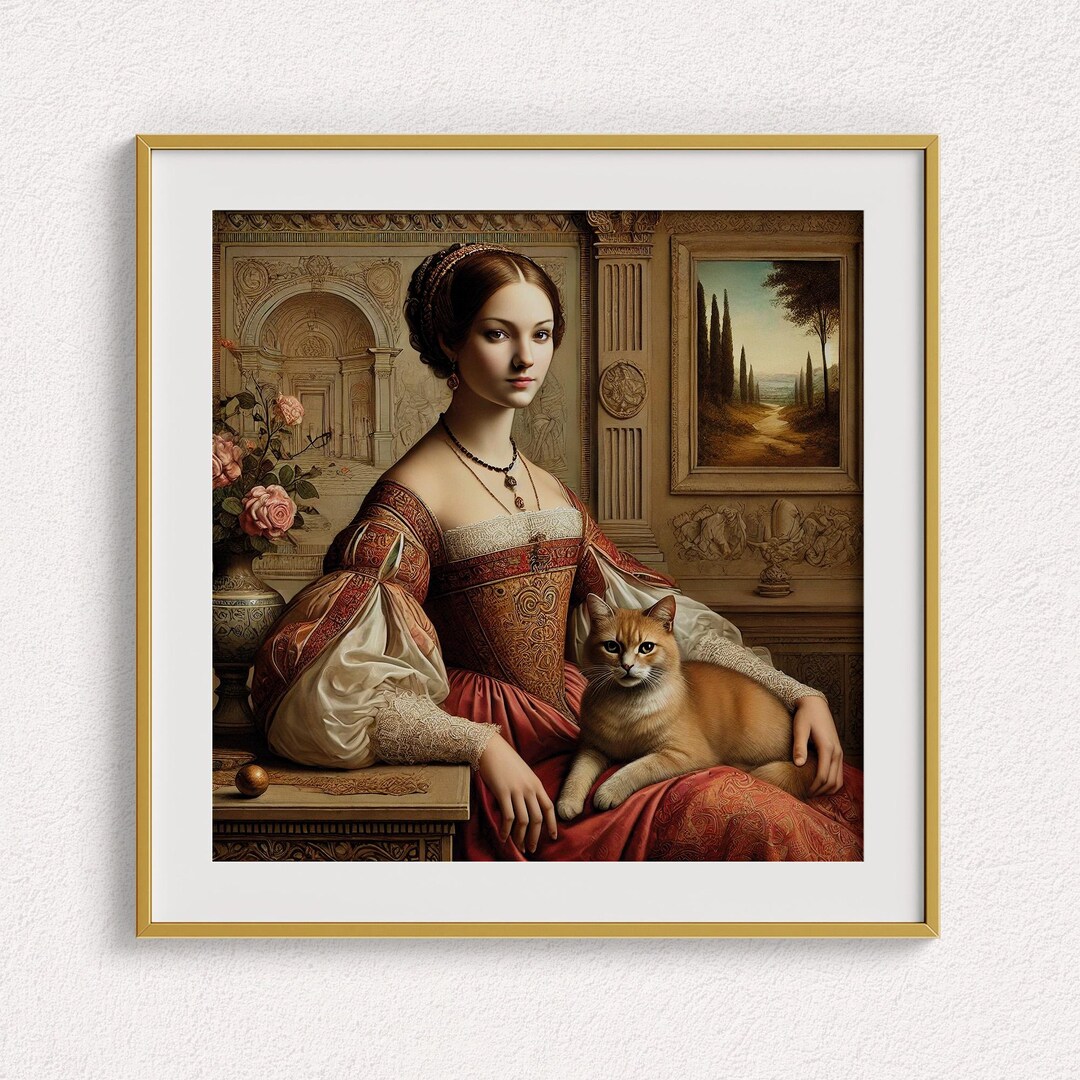 Renaissance Portrait Cat Art Printable - Old Master Style, Lady With a ...