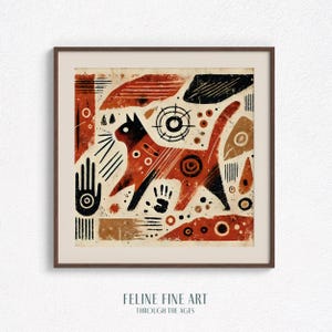 Prehistoric Cave Art Cat Print: Tribal Petroglyph Feline (Digital Download)