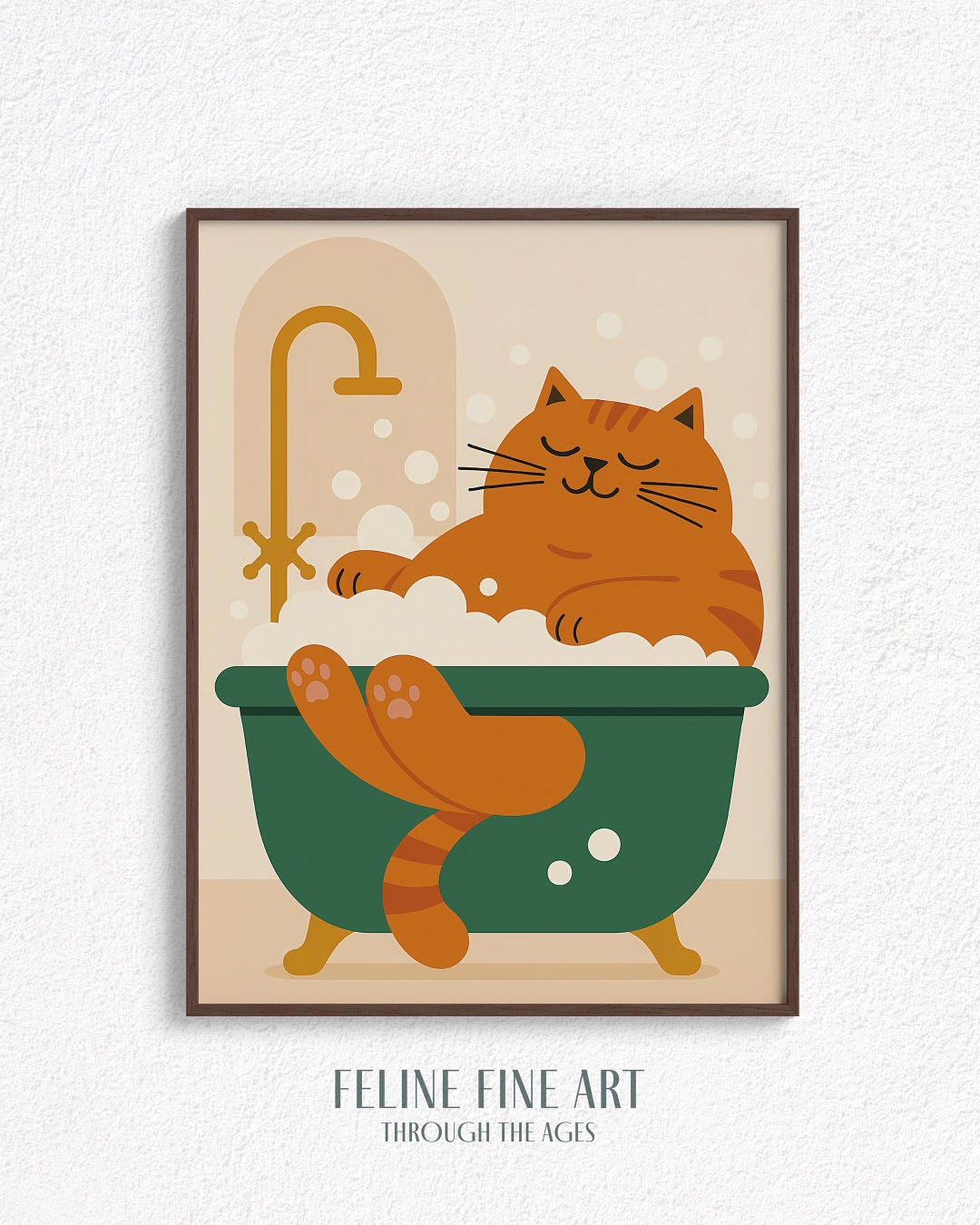 Funny Orange Tabby Cat Bathroom Wall Art Print | Retro Poster ...