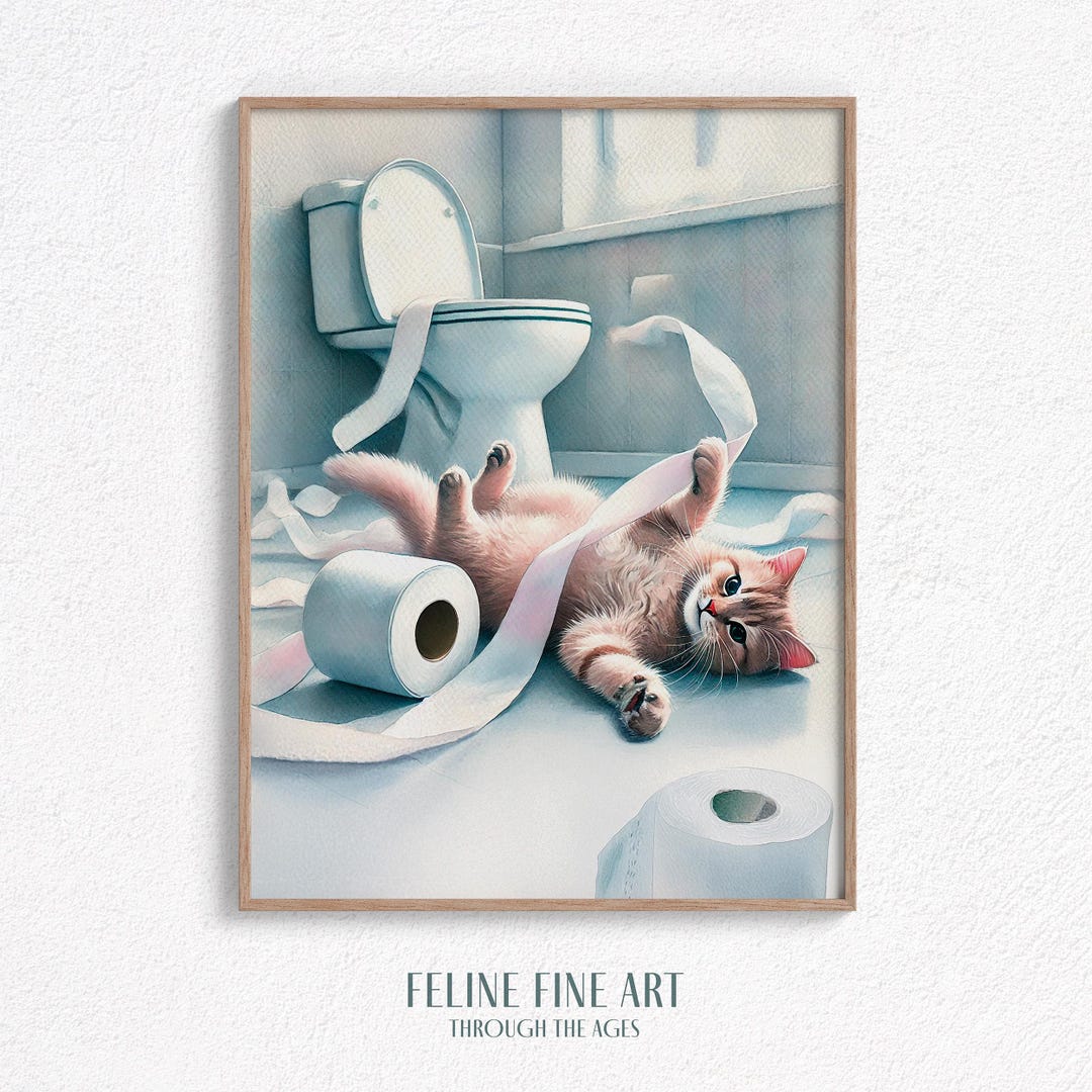 Funny Ginger Tabby Cat Watercolor Print: Toilet Paper Bathroom Wall Art ...