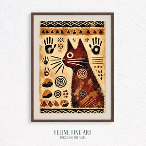 Funny Prehistoric Cat Art Print: Tribal Petroglyph (Digital Download