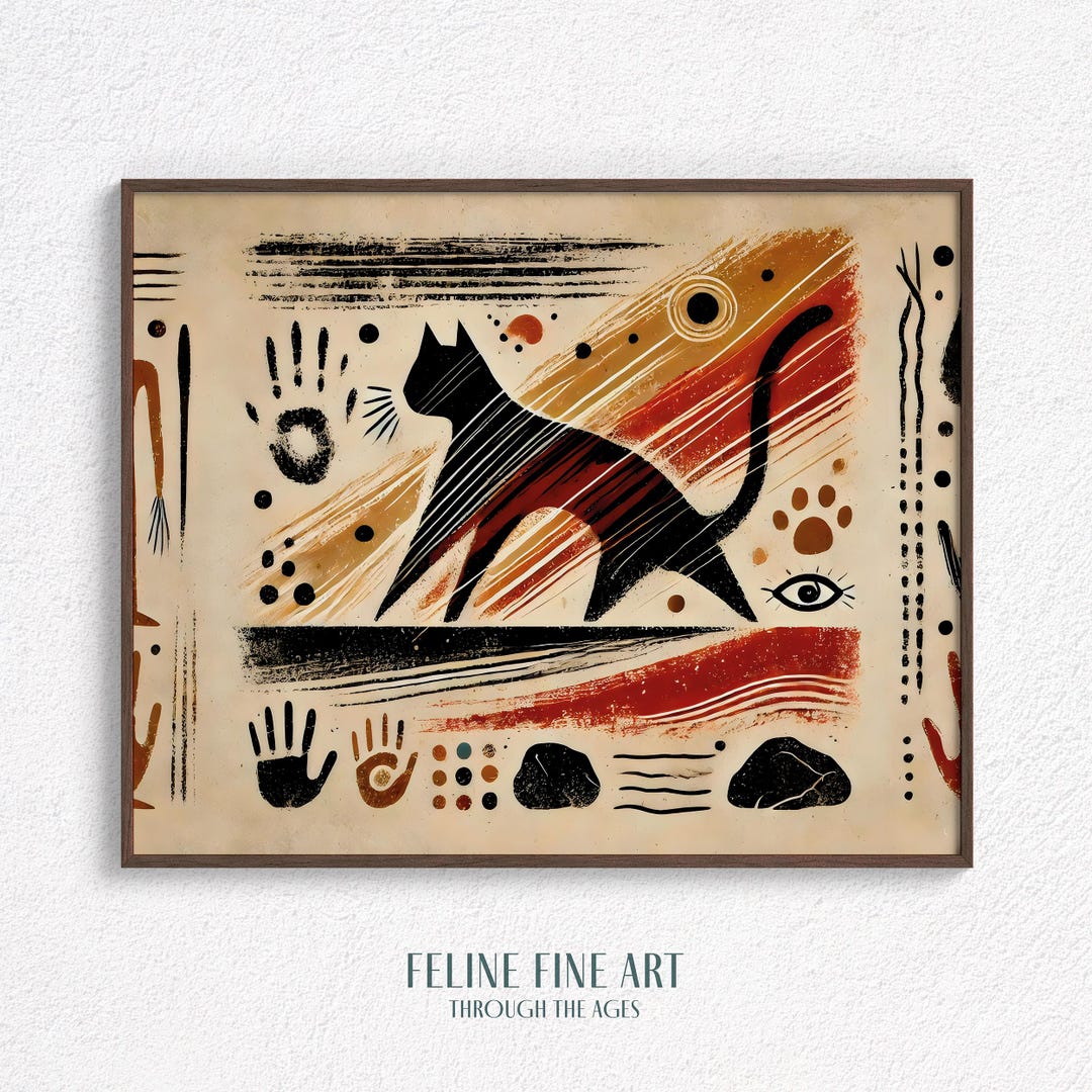 Prehistoric Cat Cave Art Print: Tribal Feline Petroglyph (digital ...