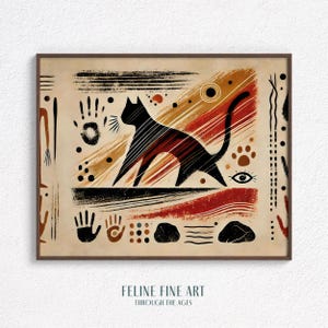 Prehistoric Cat Cave Art Print: Tribal Feline Petroglyph (Digital Download)