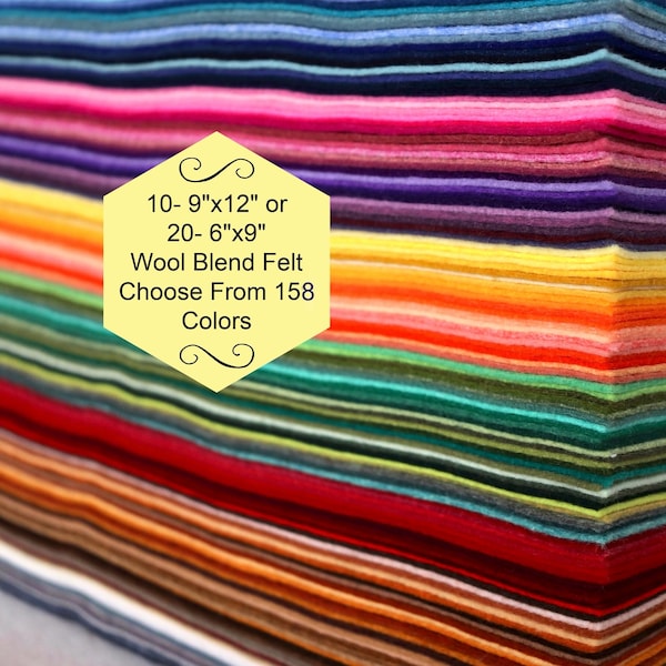 Wool Blend Felt Sheets: 158 Colors, Craft Supplies (9x12 or 6x9 inch)