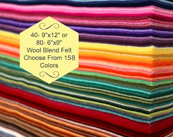 Wool Felt, 40 9"x12",80 6"x9" Felt , Wool Blend Felt, Merino, Custom Colors, Felt Sheets