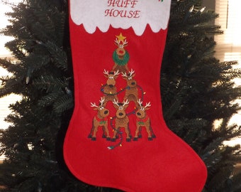 Personalized Christmas stocking, custom reindeer stocking, new home housewarming gift, hostess gift, embroidered Christmas stocking