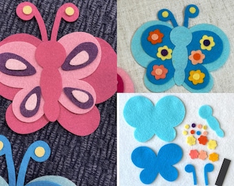 DIY Felt Butterfly Magnet Kit – Choose Your Favorite Design – No Sew Wool Blend Craft for Kids & Adults, Kids Crafts, 2 Butterflies per kit