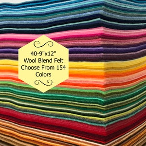 Wool Felt - 40 - 9x12 inch -  Wool Blend Felt - Custom Colors - Felt Sheets