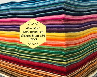 Wool Felt - 40 - 9x12 inch -  Wool Blend Felt - Custom Colors - Felt Sheets