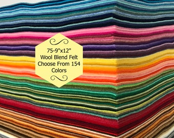 Wool Felt -  75 sheets - 9x12 inch -  Wool Blend Felt -Choose Your Own Colors