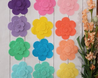 Felt flower die cut set, 6 petal flowers, choose your own colors, Felt flower die cuts