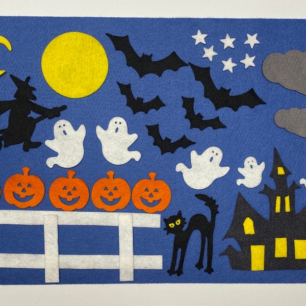 Halloween felt board sets, haunted house felt board, halloween toy, quiet book, toddler toys