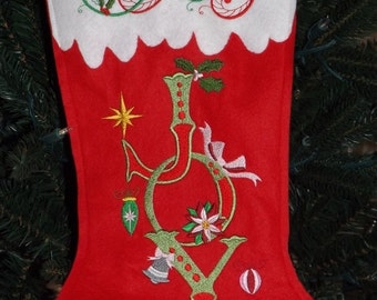 Joy  Felt Christmas Stocking, Personalized Christmas Stocking