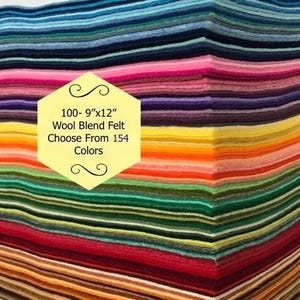 Wool Felt - 100 - 9x12 inch -  Wool Blend Felt - Custom Colors - Felt Sheets