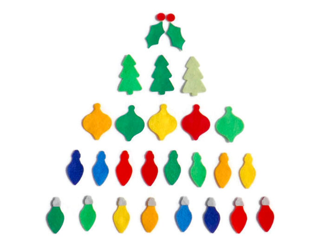 Christmas Felt Die Cut Set / Holly Leaves/ Felt Christmas Lights/ Felt