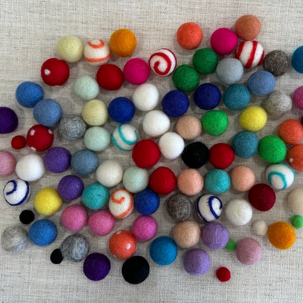 Felt Balls, Wool Felt Balls, Felted Balls, Felt Pom Poms, 2 cm Felt Balls, 1 cm Felt Balls, DIY Garland, D