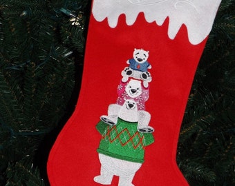 Polar Bear  Felt Christmas Stocking/ Personalized Christmas Stocking/ Bear Stocking