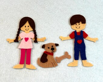 Felt Board Figures: Girl, Boy, Dog & Bone Set
