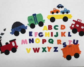 alphabet train felt board set, montessori toys toddler learning activities, travel gift for kids, train birthday party gifts, preschool