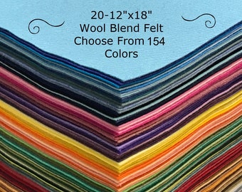Wool Felt 12"x18" 20 sheets - Wool Blend Felt - Choose Your Own Colors