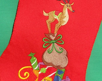 Sled Christmas Stocking/ Felt Christmas Stocking/ Reindeer Stocking/ Personalized Stocking