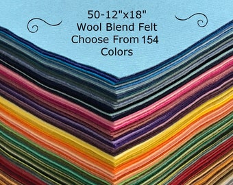 Wool Felt 12"x18" 50 sheets - Wool Blend Felt - Choose Your Own Colors Active
