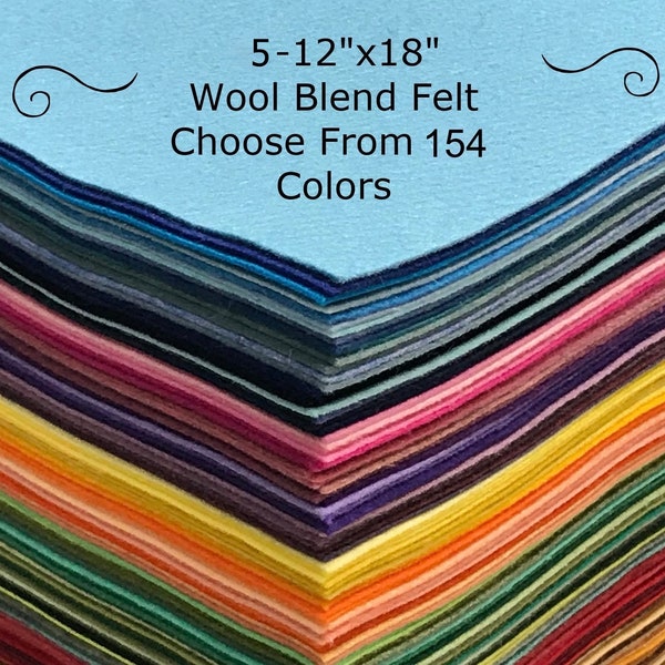 Wool Felt - 12x18 - 5 sheets Wool Blend Felt