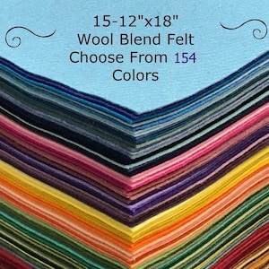 Wool Felt - 12x18&quot;- 15 sheets Wool Blend Felt