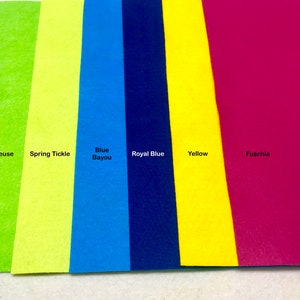 Wool  Felt Sheets Bright Hot  Colors 6 sheets- Wool Blend Felt