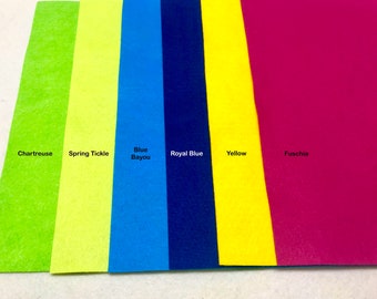 Wool  Felt Sheets Bright Hot  Colors 6 sheets- Wool Blend Felt