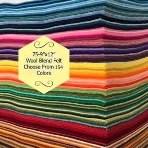 Wool Felt -  75 sheets - 9x12 inch -  Wool Blend Felt -Choose Your Own Colors- Merino Felt