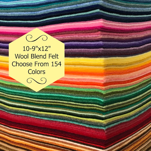 Wool Felt - 10 sheets- 9x12 inch - Wool Blend Felt - Wool Felt Sheets - Choose Your Own Colors