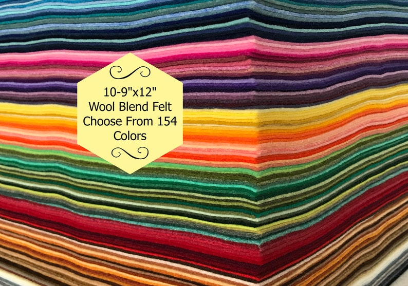 Wool Felt 10 sheets 9x12 inch Wool Blend Felt Wool Felt Sheets Choose Your Own Colors image 1