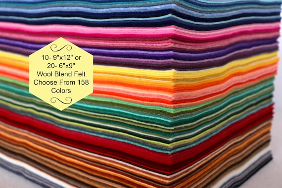 Wool Blend Felt Sheets: 158 Colors, Craft Supplies (9x12 or 6x9 inch)