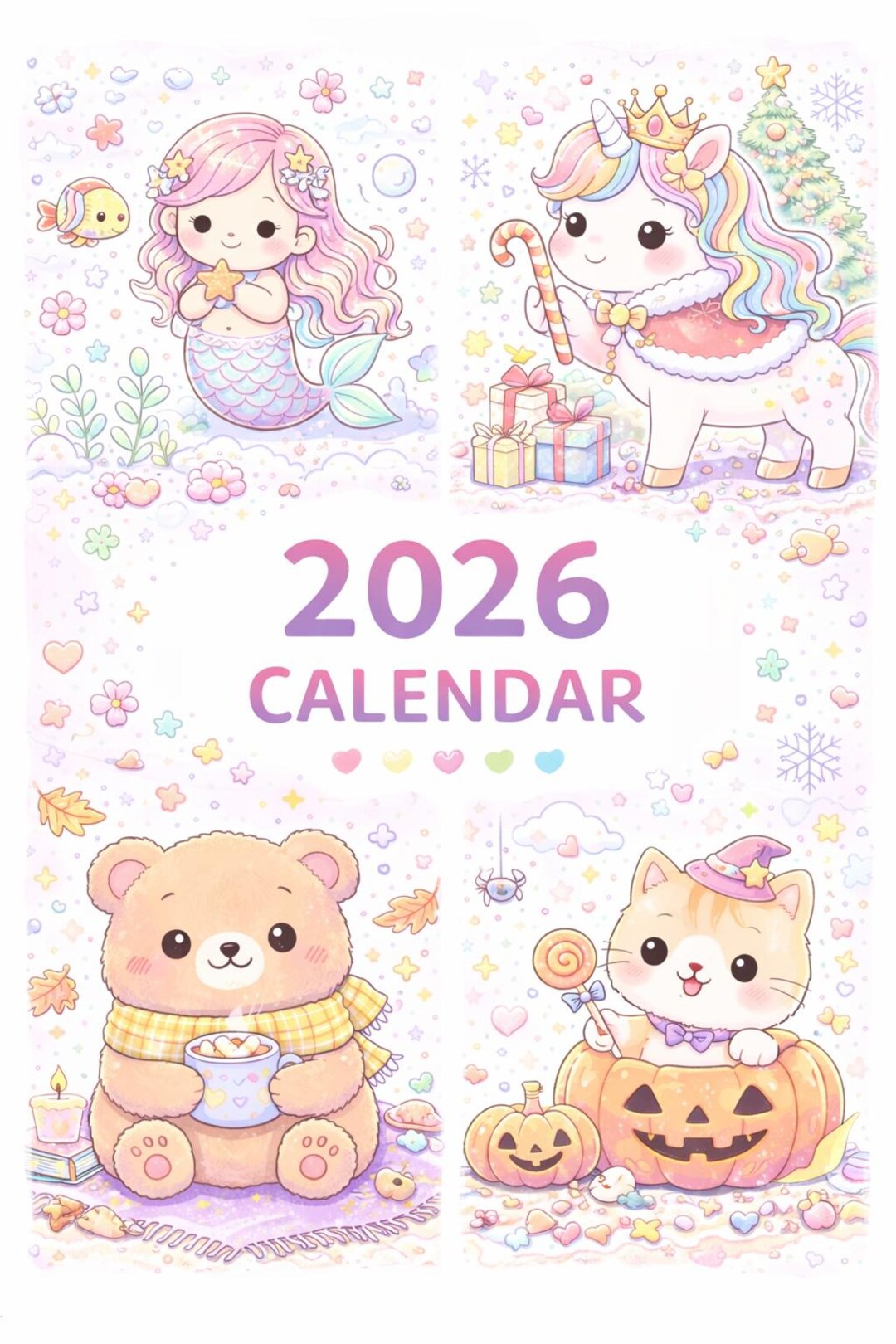 2026 Cute Coloring Calendar for Girls Printable | Unicorn Princess ...