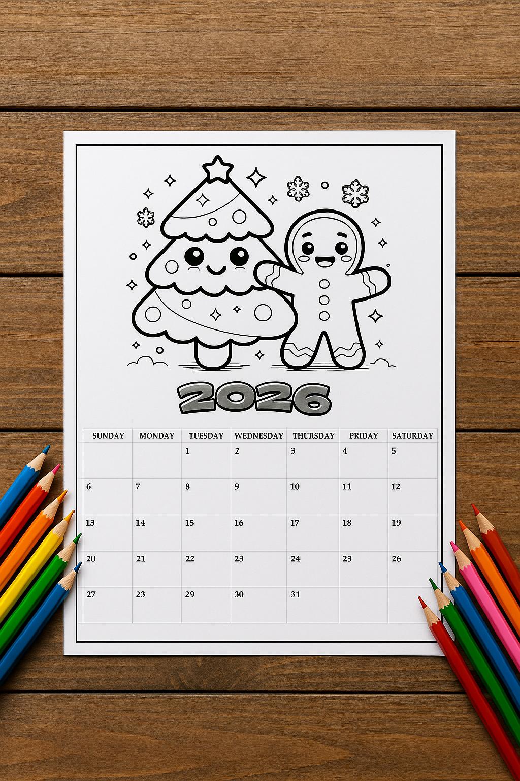 Kids Coloring Calendar 2026 • Printable Calendar to Color • Cute Animal ...