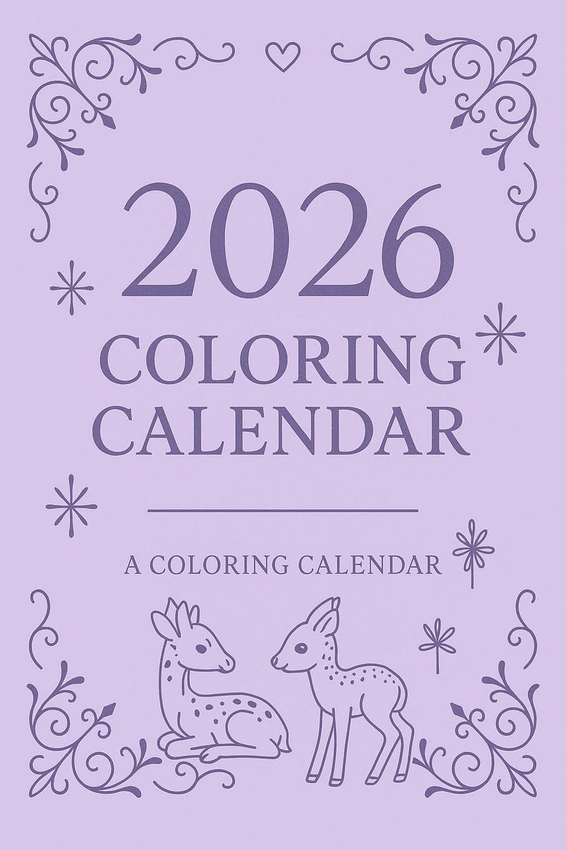 2026 Coloring Calendar for Kids | Cute Animal Monthly Planner | Pastel ...