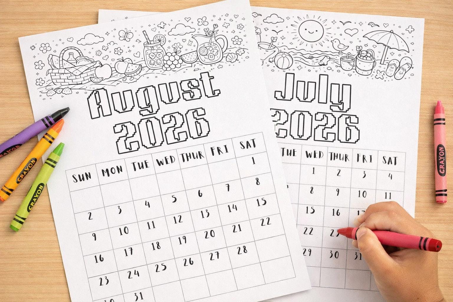 2026 Kids Coloring Calendar Printable, Cute Monthly Coloring Pages for ...