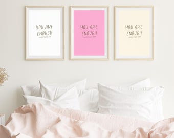 You Are Enough Printable Wall Art Bundle, 3 Color Aesthetic Poster, Teen Girl Bedroom Decor, Positive Affirmation Digital Download