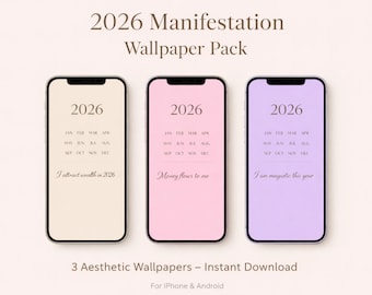 2026 Manifestation Calendar Phone Wallpapers | Abundance Digital Wallpaper Pack | New Year Aesthetic | Money Manifestation Lock Screen