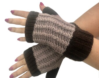 Wool Hand knitted   fingerless gloves  Knitted arm warmers  Warm winter gloves Rustic wool gloves