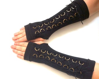 Black  long fingerless gloves , Cosplay costume gloves, Cold weather gloves, Fall Winter warmers