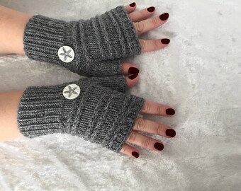 Gray  fingerless gloves  Knitted winter gloves Wool arm warmers  Women winter warmers