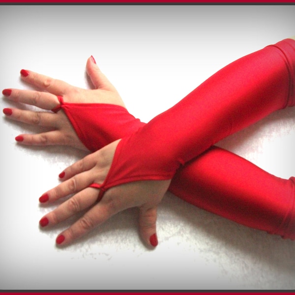 Red   fingerless gloves cocktail gloves, dance gloves, red festival gloves