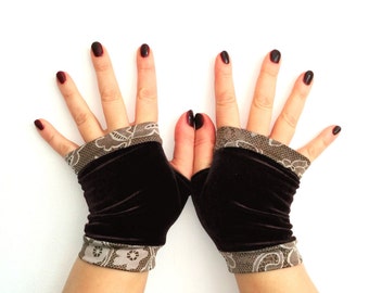 Gants sans doigts court glamour brun, gants pour dames adultes, chauffe-poignets d’hiver Chauffe-hiver d’automne