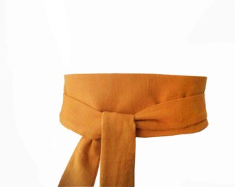 Mustard linen obi belt, linen wrap belt, wide linen obi belt, Waist Tie Belt, Wide Wrap Belt, Natural Linen Wide Wrap Belt