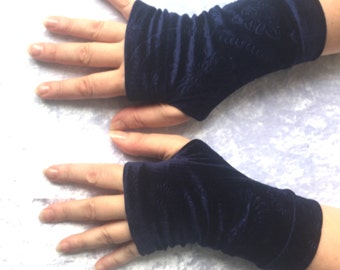 Guantes de terciopelo azul marino, guantes de mujer adulta, calentadores de muñeca de invierno, calentadores de otoño invierno, guantes calentadores de brazo, calentadores de muñeca de mujer