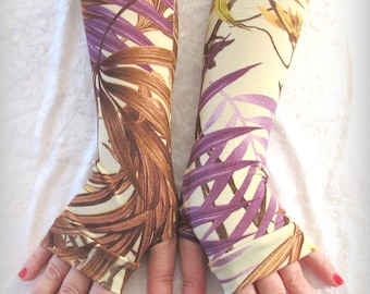 Fingerless long  gloves  with pattern   cotton