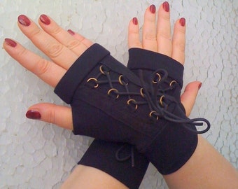 Black  short fingerless gloves - Corset Hand Short warmers Short  black gloves Fall winter gloves